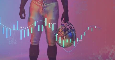 Image of data processing with markers over american football player 스톡 일러스트