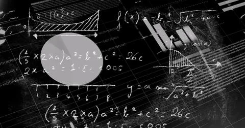Image of data processing with mathematical equations on black background Stock Illustration