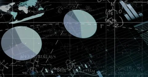Image of data processing with mathematical equations on black background Stockillustratie