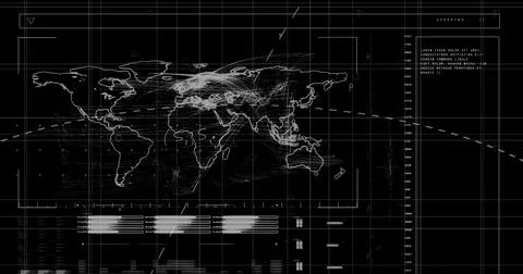Image of data processing with mathematical equations on black background Foto stock