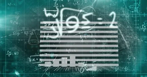 Image of data processing with mathematical equations on black background Foto stock