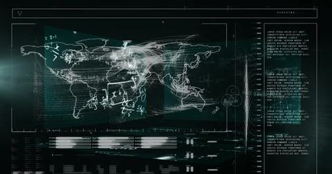 Image of data processing with mathematical equations on black background Stock Photos