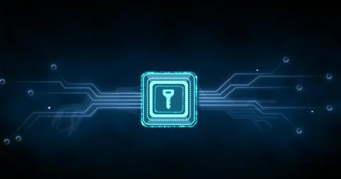 Image of data processing with online security key over computer circuit board Stock Illustration