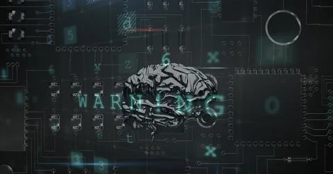 Image of data processing, online security warning, human brain and circuit board Stock Illustration