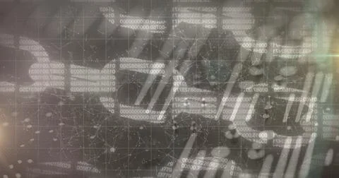 Image of data processing with online security chain glowing Stock Illustration