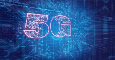 Image of data processing over 5g texts Illustrazione stock