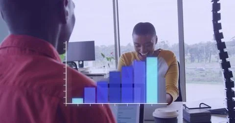 Image of data processing over african american business people in office Stock Illustration