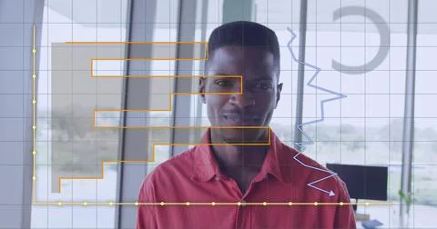 Image of data processing over african american businessman in office 스톡 일러스트