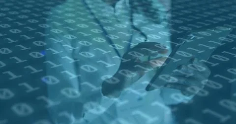 Image of data processing over african american female server room worker using Illustrazione stock