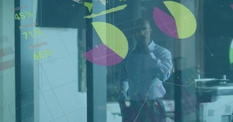 Image of data processing over african american businessman thinking 스톡 일러스트