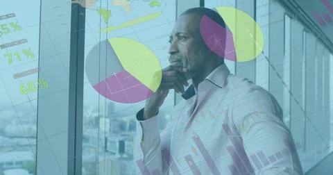 Image of data processing over african american businessman thinking Stock Illustration