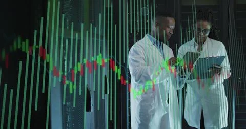 Image of data processing over african american couple using tablet in server Fotos Stock