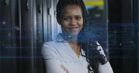 Image of data processing over african american female it engineer and computer Stock Photos