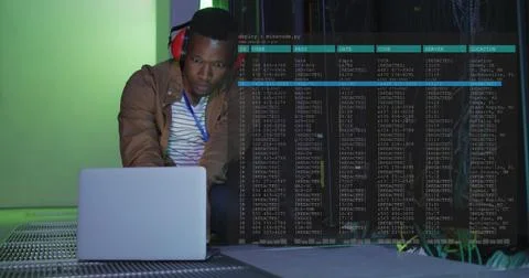 Image of data processing over african american male it engineer and computer Foto stock