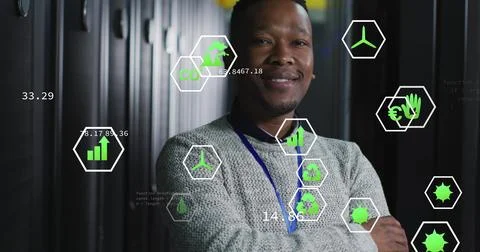 Image of data processing over african american male it engineer and computer Stock Photos