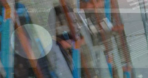 Image of data processing over african american male worker in warehouse Stock-Fotos