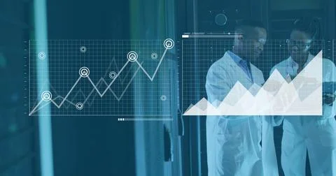 Image of data processing over african american it men by computer servers Foto stock