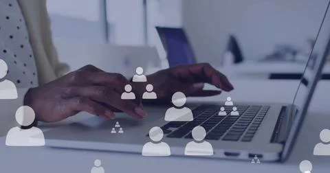 Image of data processing over african american businesswoman using computer in Stock Photos