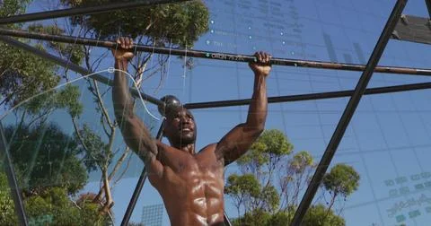 Image of data processing over african american man exercising Stock Photos