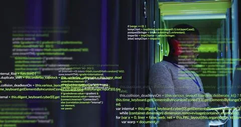 Image of data processing over african american male engineer using digital 스톡 사진