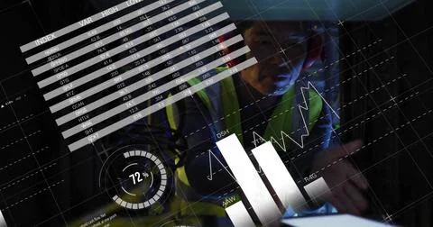 Image of data processing over african american male it engineer by computer Foto stock