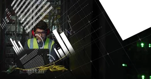 Image of data processing over african american male it engineer by computer Foto stock