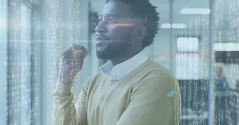 Image of data processing over african american businessman 写真素材
