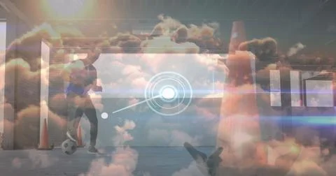 Image of data processing over african american man playing football Stock Photos