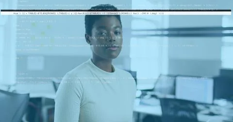 Image of data processing over african american businesswoman with documents in Stock Photos