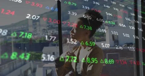 Image of data processing over african american businesswoman Stock Photos