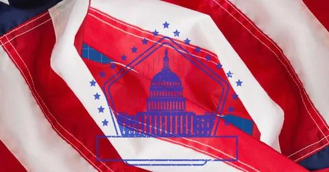 Image of data processing over american flags Stock Illustration