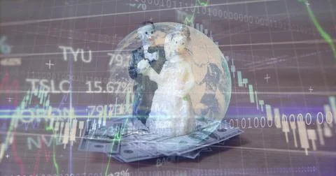 Image of data processing over american financial data processing Stock Photos