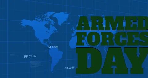 Image of data processing over armed forces day text Illustrazione stock