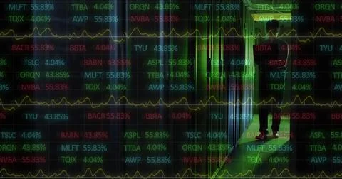 Image of data processing over asian male it engineer with laptop checking Stock Illustration