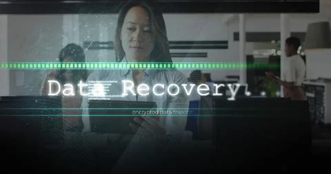 Image of data processing over asian businesswoman in office Stock Photos