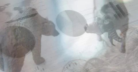 Image of data processing over bear and bullock figures Stock Photos