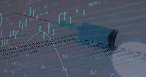 Image of data processing over binary coding with syringe Foto stock