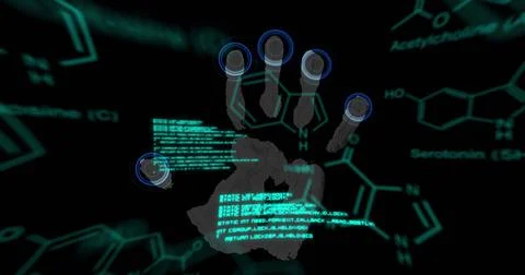Image of data processing over biometric handprint Stock Illustration