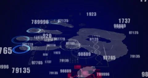 Image of data processing over biometric handprint Illustrazione stock