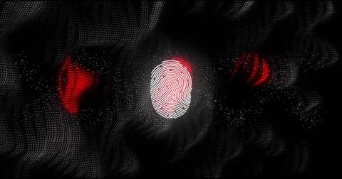 Image of data processing over biometric fingerprint on dark background Stock Photos