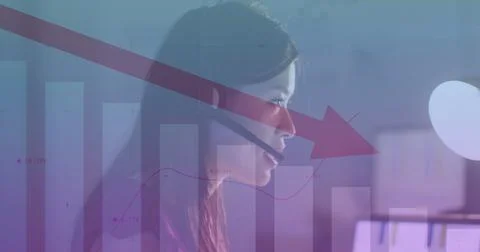 Image of data processing over biracial businesswoman working in office Stock Photos