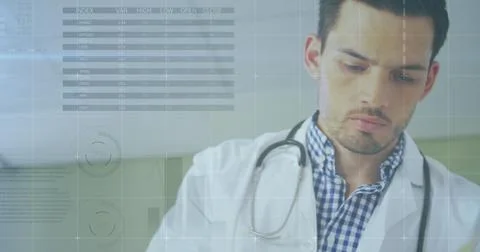 Image of data processing over biracial male doctor 库存照片