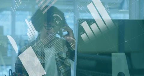 Image of data processing over biracial businessman Stock Photos
