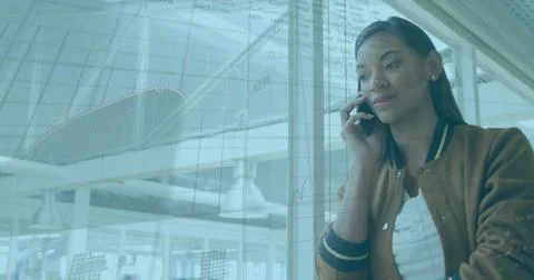 Image of data processing over biracial businesswoman Stock Photos