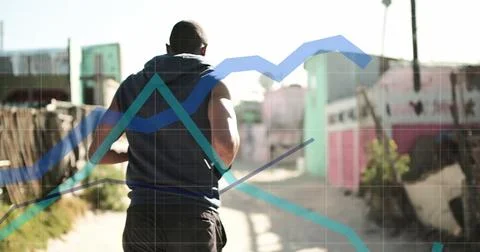 Image of data processing over biracial man running Stock Photos