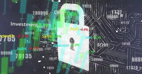 Image of data processing over black background Stock Illustration