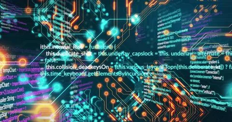 Image of data processing over black background 写真素材