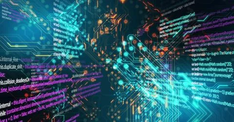 Image of data processing over black background Stock Photos