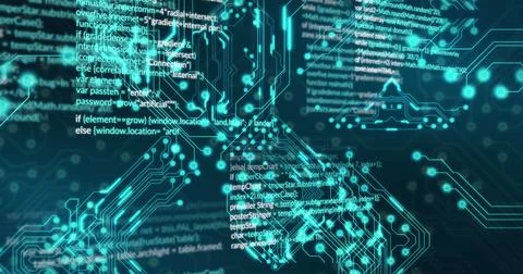 Image of data processing over black background Foto stock