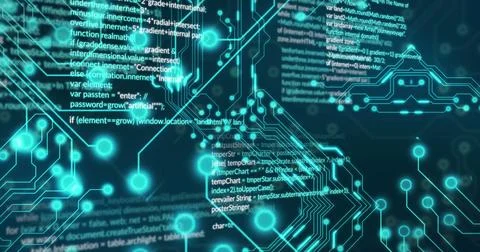 Image of data processing over black background Stockfoto's